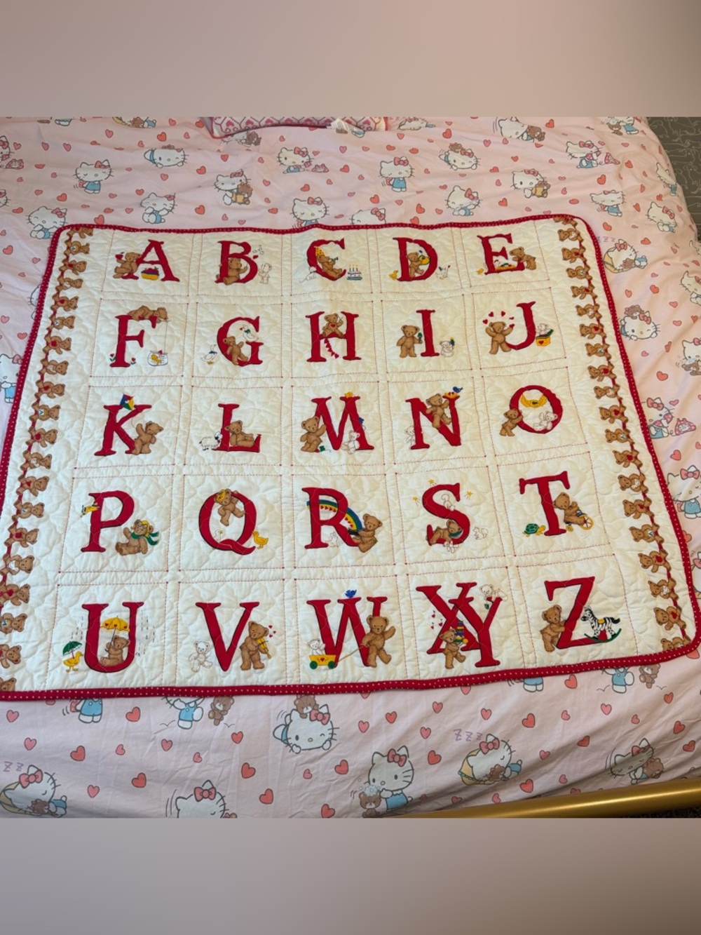 Vintage Cranston Very Important Bears Alphabet ABC Baby Crib Child Quilt Blanket